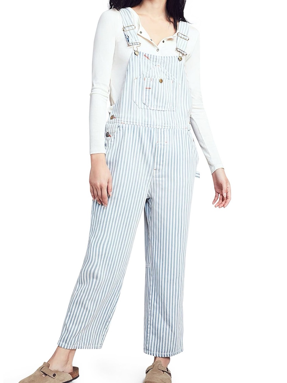 Faherty Topsail Light Blue Stripe Carpenter's Overalls Cotteon Blend Sz M